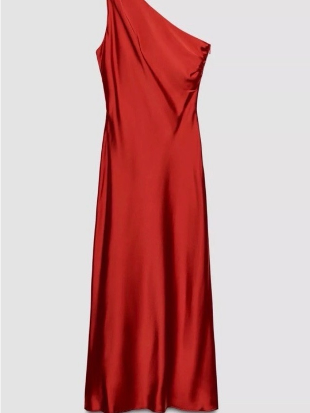 Zara Red Satin One-Shoulder Dress - Picture 6 of 8